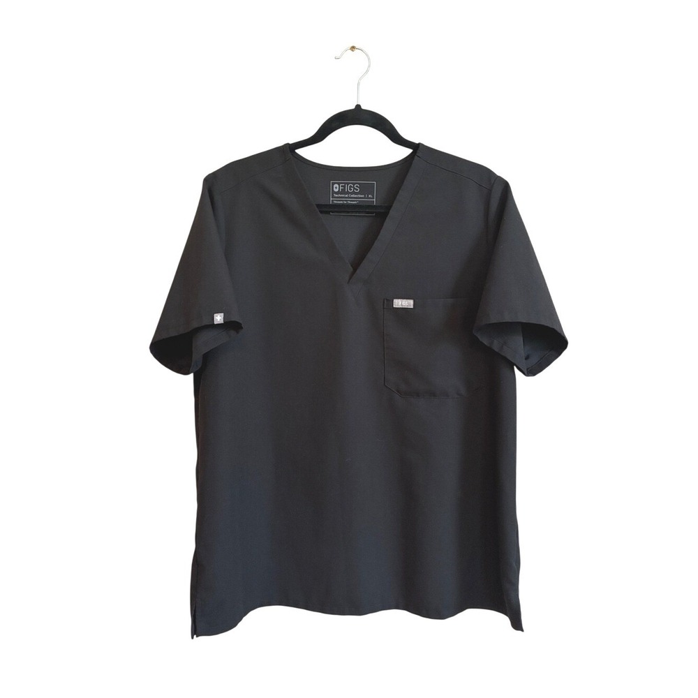 FIGS Women Size XL Black Catalina One-Pocket Scrub Top Medical Hospital Nurse